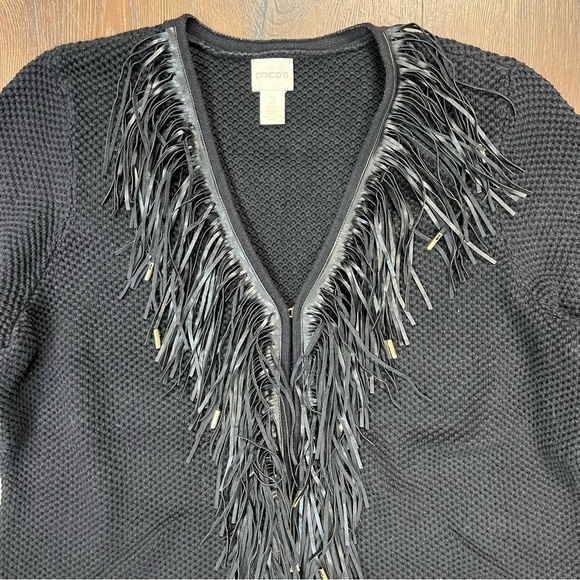 Chico’s Fringed Rose Cardigan SZ 2/12 - Picture 5 of 9